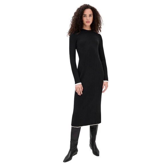 VARLEY Axel Rib Knit Midi Dress Black $178 NWT M - Picture 1 of 6